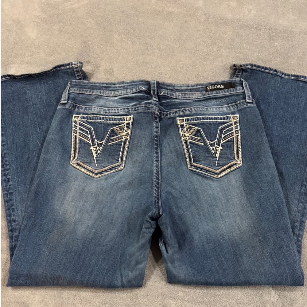 Vigoss Heritage Fit Bootcut Jeans Medium Wash Embellished Pockets Size 20 L32